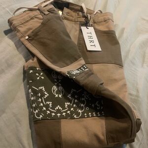 Men's Patchwork Pants - Brown and Green